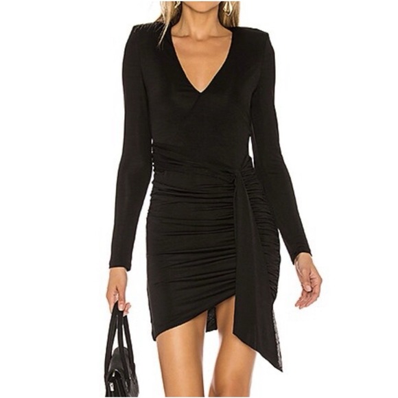 NWOT Alice + Olivia Kyra Black Mini Dress Drapey Ruched Whimsygoth Womens 12 - Picture 2 of 16